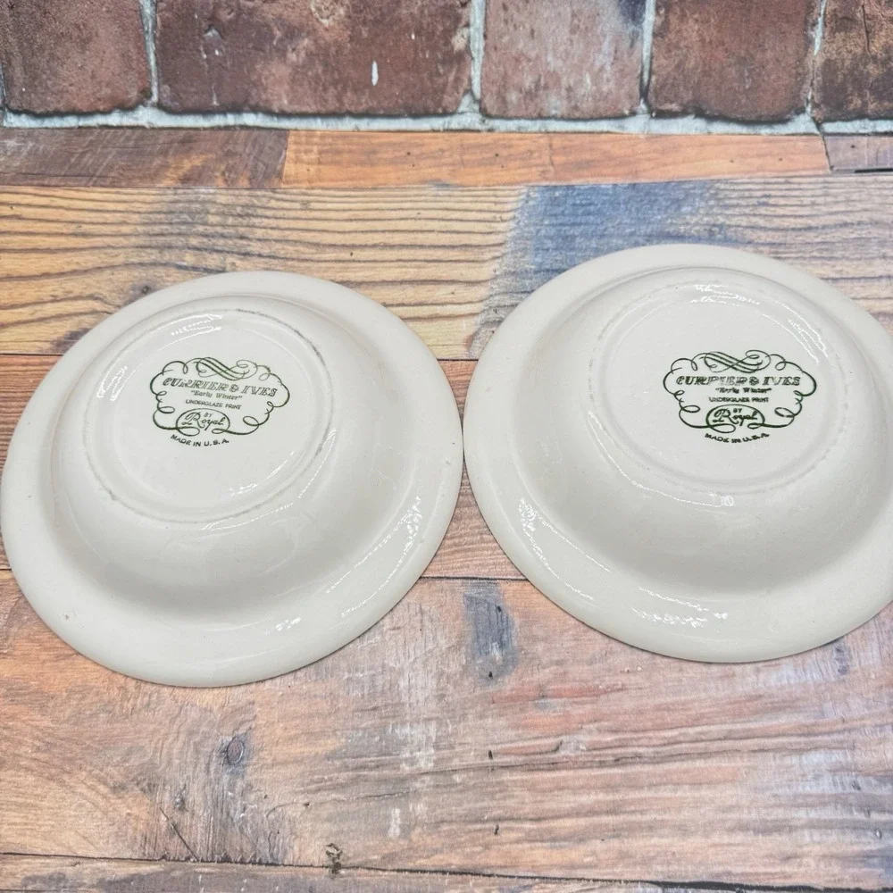 Currier Ives Early Winter Cereal Soup Bowls Set of 2 Royal China Blue White READ